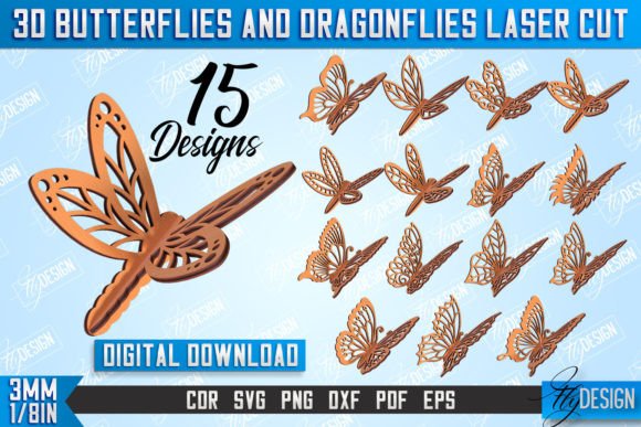 3D Dragonflies and Butterflies Bundle