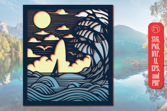 3D Layer Summer Sea Wall Art SVG
