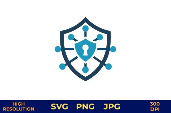 Cybersecurity Icon with Lock and Network