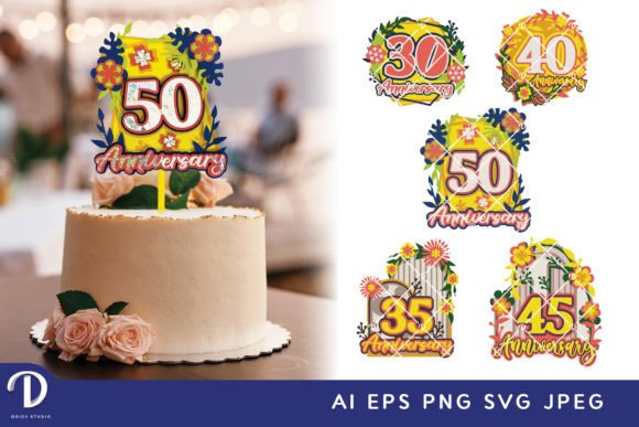 Wedding Anniversary Cake Topper 3D