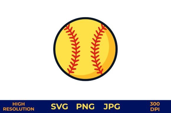 Yellow Softball with Red Stitches Vector Review for Embroidery Projects